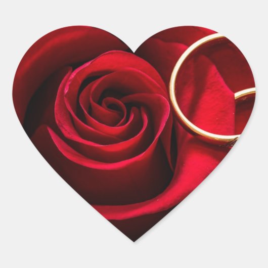 Florale rote Rose mit Ring Hochzeit Herz-Aufkleber (Vorderseite)