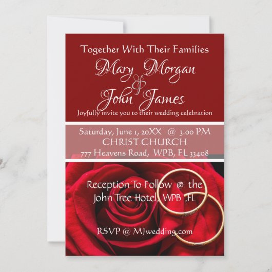 Florale rote Rose mit Ring Hochzeitseinladung Einladung (Vorderseite)