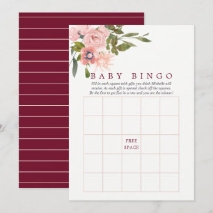 Florale Röte und Burgunder-Baby-Party-Baby-Bingo Einladung