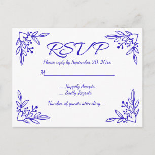Florale RSVP Navy Blau Kobalt Hochzeitsblumen Einladungspostkarte