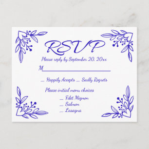 Florale RSVP Navy Blau Kobalt Hochzeitsblumen Einladungspostkarte