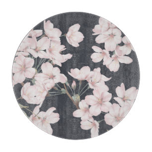 Florale Sakura, dunkelgrau, nahtloses Muster. Schneidebrett