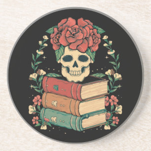Florale Schädel auf deinen Büchern Getränkeuntersetzer