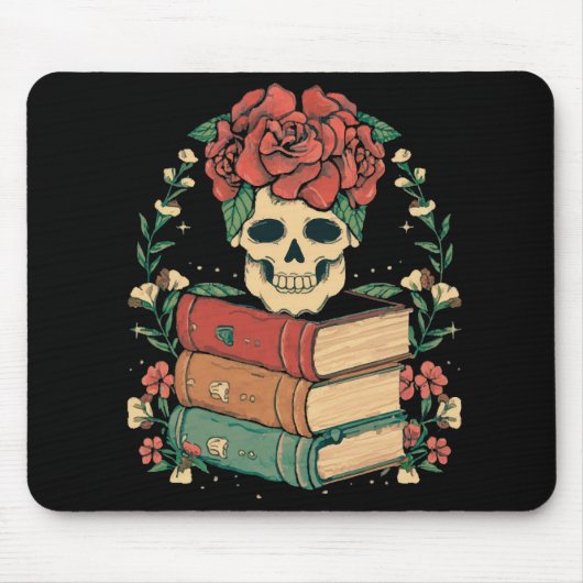 Florale Schädel auf deinen Büchern Mousepad (Vorne)