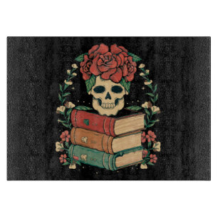 Florale Schädel auf deinen Büchern Schneidebrett