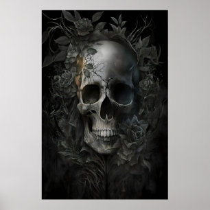 Florale Schädel-Dunkle Akademie, Antike Malerei Poster