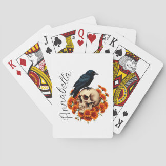Florale Schädel und Rabe Personalisierter Name Spielkarten