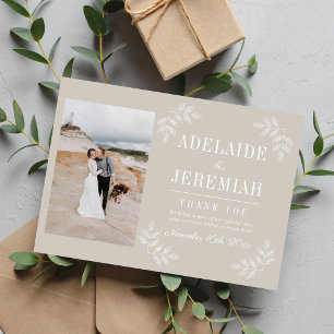 Florale Schlichtheit 2 Austern-Beige Hochzeit Dankeskarte