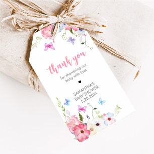 Florale Schmetterlings-Babyshower-Geschenkanhänger Geschenkanhänger