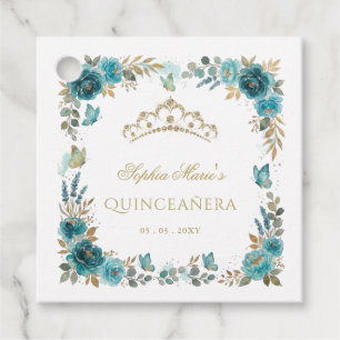 Florale Schmetterlings-Tiara in Türkis und Gold Qu Geschenkanhänger