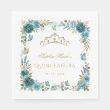Florale Schmetterlings-Türkis-Gold-Tiara Quinceañe