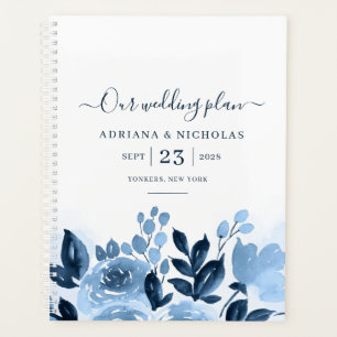 Florale Schrift Wasserfarbe Navy Blau Hochzeit Planer