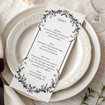 Florale Schwarz-Weiß-Linienkunst-Hochzeit | Menü