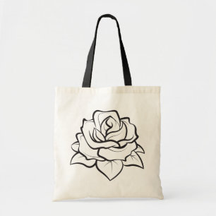 Florale Schwarz-Weiß-Rosen-Blumen-Illustration Tragetasche