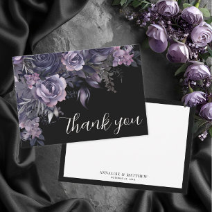 Florale schwarze gotische Hochzeit Dankeskarte