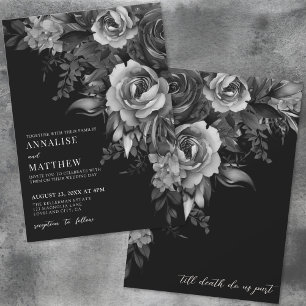 Florale schwarze gotische Hochzeit Einladung
