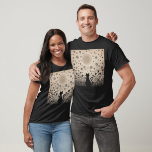 Florale Schwarze Katze Mond Halloween Cottagecore T-Shirt
