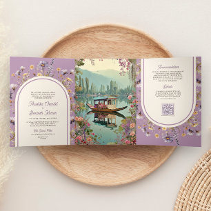 Florale Shikara Kashmir Dal Lake indische Hochzeit Dreifach Gefaltete Einladung