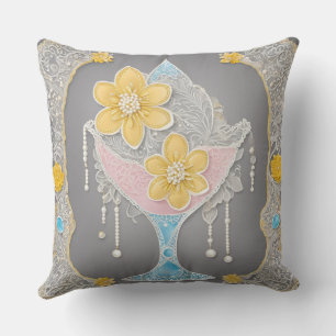Florale Silber Tasse AI-Kunst Kissen