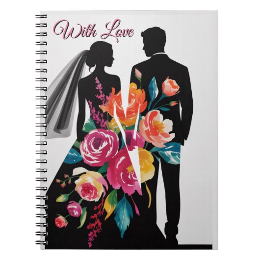 Florale Silhouette | Moderne Braut- und Bräutigam- Notizblock (Vorderseite)