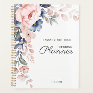 Florale Skript-Wasserfarbe Rosa Blumen Hochzeit Planer