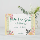Florale Sommerhochzeit mit Zitrone Einladung (Stehend Vorderseite)