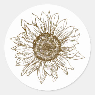 Florale Sonnenblume Braune Blume Botanische Hochze Runder Aufkleber
