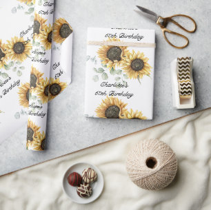Florale Sonnenblumen-Eukalyptus 60. Geburtstag Geschenkpapier