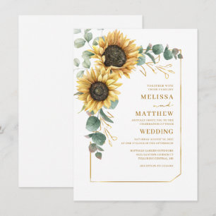 Florale Sonnenblumen-Eukalyptus-Grünzeug-Hochzeit Einladung