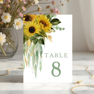 Florale Sonnenblumen-Eukalyptus-Salbei-Grün-Hochze Tischnummer