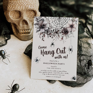 Florale Spinnen Kommen Zur Halloween-Party Vorbei Einladung