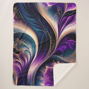 Florale Symphonie - Tiefes Violett und Gold Abstra Sherpadecke