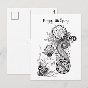 Florale Tangle Zeichnung - Postkarte