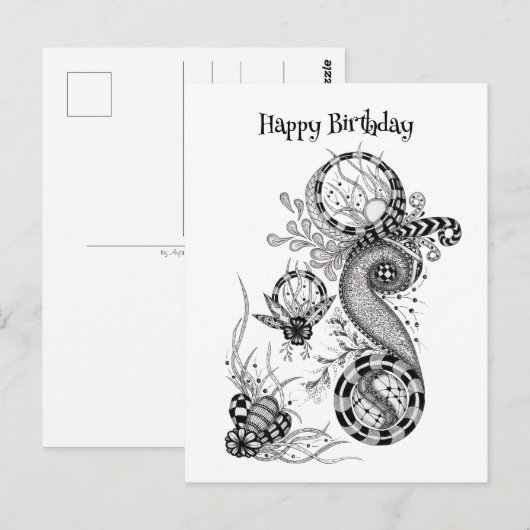 Florale Tangle Zeichnung -  Postkarte (Vorne/Hinten)