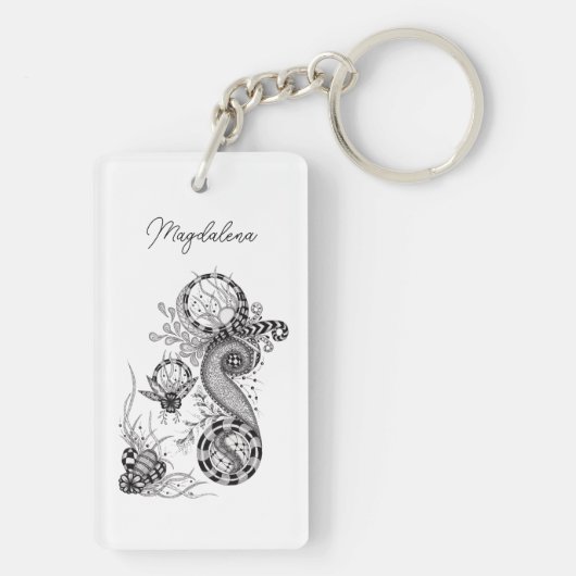 Florale Tangle Zeichnung -  Schlüsselanhänger (Rückseite)
