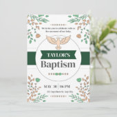 Florale Taufe Zeremonie Fotoruf Grüne Einladung (Stehend Vorderseite)