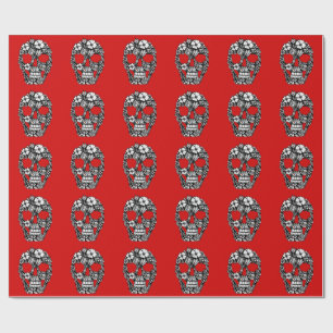 florale Totenkopfblumen komplizierte gotische schw Geschenkpapier