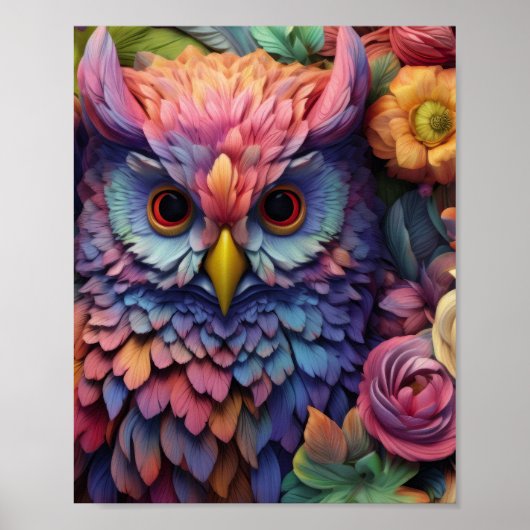 Florale Traum-Eule – Farbige Fantasy-Vogel-Kunst Poster (Vorne)