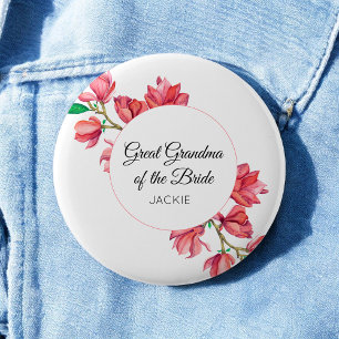 Florale Ur-Urgroßmutter der Braut Pink Weiß Button