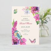 Florale Vogel Schmetterling Brautparty Einladung (Stehend Vorderseite)