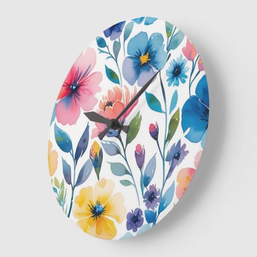 Florale Wand-Uhr im Wasserfarbenstil Große Wanduhr (Winkel)