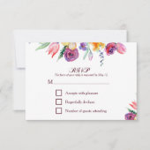 Florale Wasserfarbe auf weißem UAWG und Menü RSVP Karte (Vorderseite)