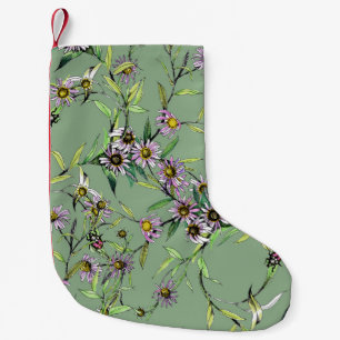 Florale Wasserfarbe: Grünes, nahtloses Muster Kleiner Weihnachtsstrumpf