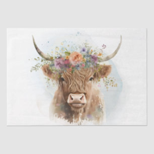 Florale Wasserfarbe Highland-Kuh Seidenpapier