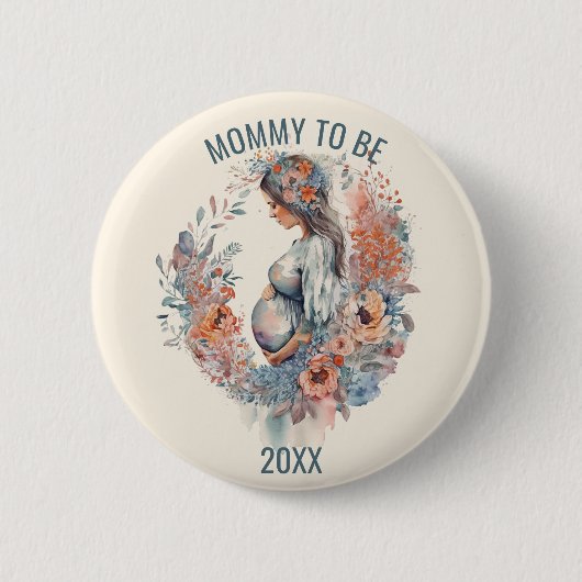 Florale Wasserfarbe in Erwartung, dass Mami Button (Vorderseite)