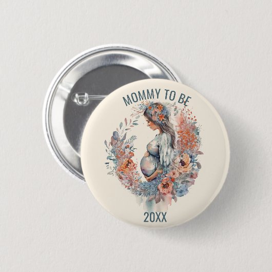 Florale Wasserfarbe in Erwartung, dass Mami Button (Vorne & Hinten)