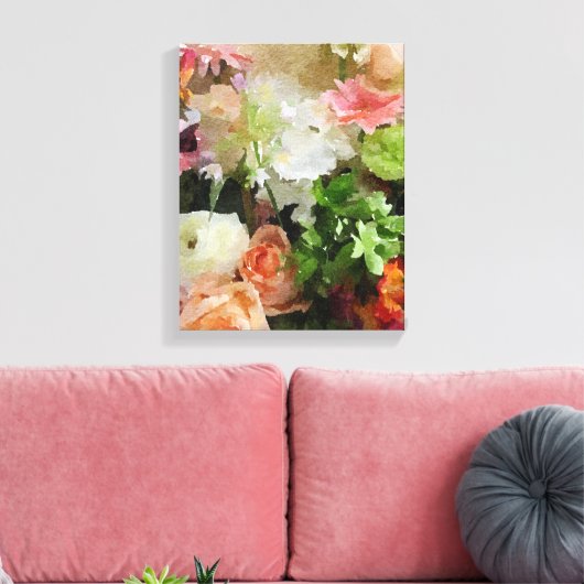 Florale Wasserfarbe in Peach & Green Leinwanddruck (Insitu (Wohnzimmer))