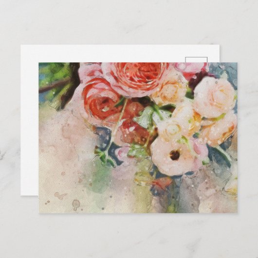 Florale Wasserfarbe Postkarte 2 (Vorne/Hinten)