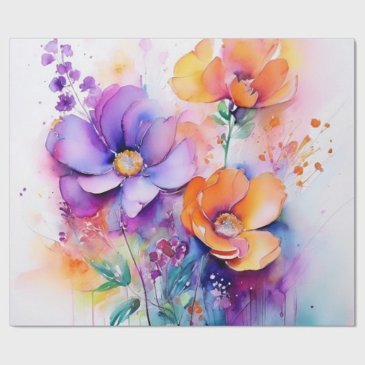 Florale Wasserfarben Geschenkpapier (Flach)