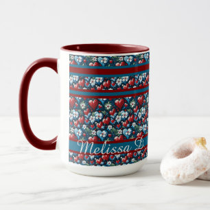 Florale Weihnachtsherzen in Rot, Blau und Grün Tasse